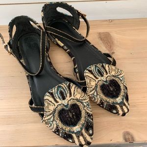 Extrafine Oz Brocade Pointed Toe Strappy Flat Size 8